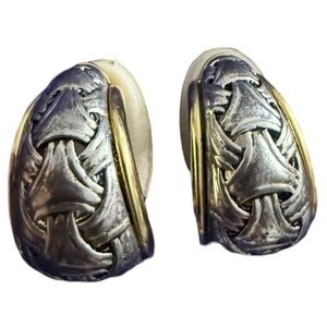 VINTAGE 80s OSCAR DELARENTA Signed Silver and Gold Tone Clip-On Baroque Earrings